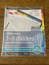 Office Depot 1-8 Dividers W/ Printable Table Of Contents - £6.10 GBP