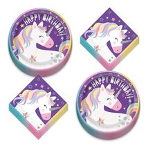 Rainbow Unicorn Party Supplies - Party Time Paper Dinner Plates and Lunc... - £12.17 GBP+