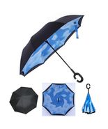 BLUE SKY C HANDLE UMBRELLA Reverse Inside Out Folding Double Layer Nylon... - $5.95