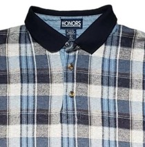 Honors Men&#39;s Size L Large Flannel Long Sleeve Blue Plaid Polo Shirt - £14.13 GBP