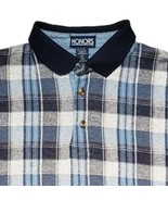 Honors Men&#39;s Size L Large Flannel Long Sleeve Blue Plaid Polo Shirt - £14.08 GBP