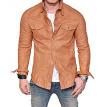 Men&#39;s Soft Leather Slim Fit  Shirt - Mens Genuine Lambskin Vintage leather shirt - £143.43 GBP