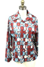 VTG 70s Women M Disco Shirt Women Penguin Pairs Polyester Knit LS Turquo... - $41.28