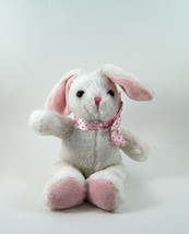 Easter Bunny Rabbit Plush White With Polka Dot Ribbon Pink Ears &amp; Back Paws 10&quot; - £7.20 GBP