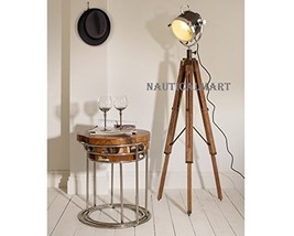 Vintage Wooden Tripod Spotlight Nautical Floor Lamp Stand Lighting Home ... - £193.91 GBP