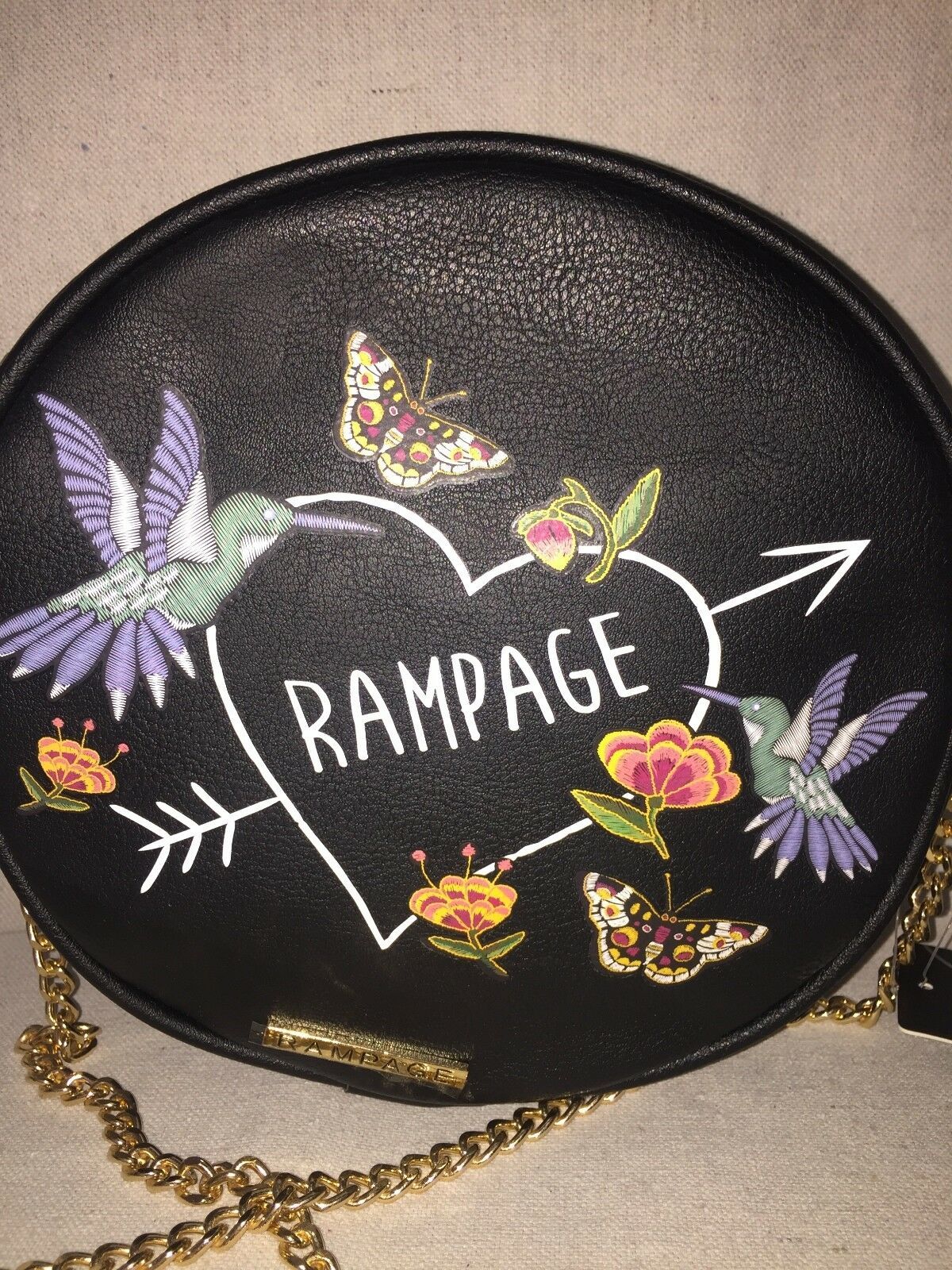 Rampage Hummingbird Butterfly Flowers Black Shoulder Bag Purse NWT RP4566 - $34.99
