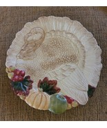 Thanksgiving Harvest Turkey w/ Autumn Leaves &amp; Fall Fruits 9&quot; Ceramic Plate - £11.86 GBP