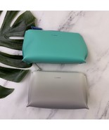 La Mer Cosmetic Makeup Bag Lot of 2 Teal Blue Gray Saffiano Faux Leather... - $34.12 CAD