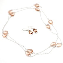Morganite Pear Shape Handmade Christmas Gift Necklace Set Jewelry 36&quot; SA 6706 - £5.58 GBP