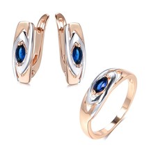 Kinel Blue Stone Earrings Ring Sets 585 Rose Gold Mixed White Gold Natural Zirco - £16.76 GBP