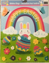 Happy Easter Bunny Eggs Rainbow Glittery Vinyl Static Window Clings One ... - £6.62 GBP