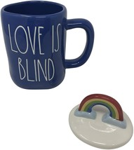 Rae Dunn &quot;LOVE IS BLIND&quot; Blue Mug W/ Rainbow Figural Topper Brand New 2021 - £11.72 GBP
