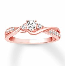0.40Ct Three -Stone Round Moissanite Promise Ring 14K Rose Gold Plated Silver - £111.46 GBP