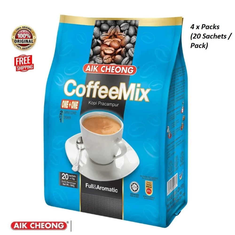 2in1 Aik Cheong Coffee Mix No Sugar 18 sachets x 15g Free Shipping X 4 P... - $53.80