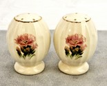 Melon Ribbed  Salt &amp; Pepper Shakers, Pink Flowers, Vintage Porcelain, Un... - $14.65