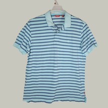 Izod Mens Polo Shirt Size Large Blue Striped Short Sleeve Casual Business - $12.95