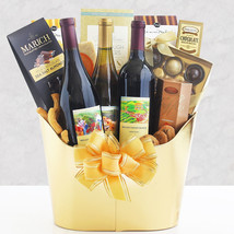 Golden Vineyard Trio: Red & White Wine Gift Basket - $4,049.42 MXN