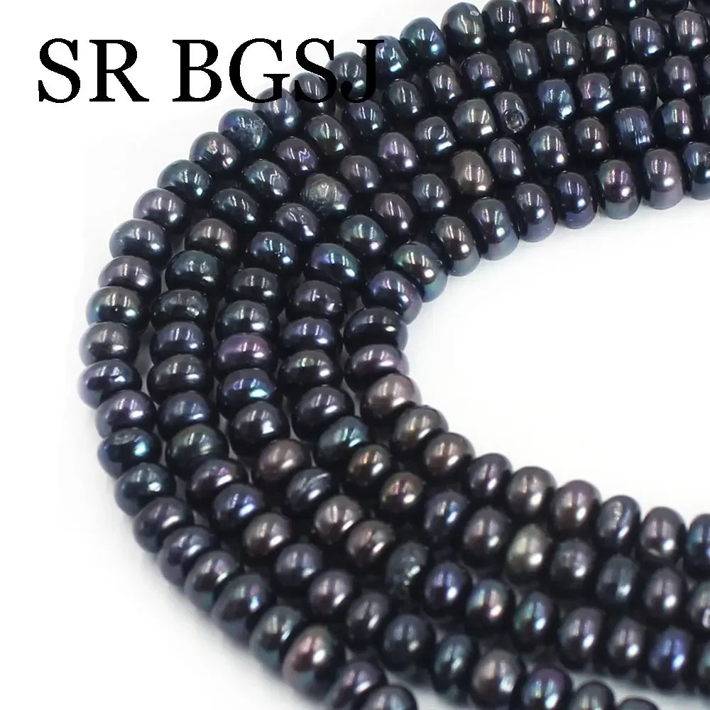 6-7mm DIY Black Gray Rondelle Real Natural Freshwater Genuine Pearl Gems Stone - £23.10 GBP