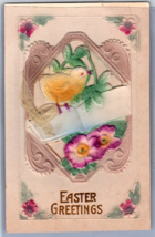Easter Greetings Mechanical Diecut Chicks Applique Embossed UNP Postcard H27 - £14.45 GBP