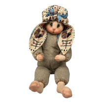 Handcrafted Plush Bunny Doll With Porcelain Head Hands Feet Patchwork Hat - $37.39