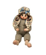 Handcrafted Plush Bunny Doll With Porcelain Head Hands Feet Patchwork Hat - £28.13 GBP