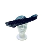 John Taylor&#39;s Vintage 1980&#39;s Black Straw Wide Brim Grosgrain Bow Side De... - $29.95