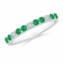 ANGARA Round Emerald and Diamond Half Eternity Wedding Ring in 14K Gold - £653.04 GBP