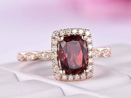 2.20Ct Cushion Cut Red Garnet Halo Engagement Ring in 14K Rose Gold Finish - £156.95 GBP