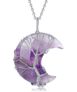 Crescent Moon &amp; Tree of Life Wire Wrapped Crystal Necklace for Men &amp; Women - $18.94