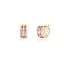 Pink Sapphire &amp; Diamond Huggie Hoop Earring in 18k Gold - £1,628.66 GBP