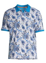 Robert Graham Blue Floral Turquoise Trim Men&#39;s Polo Shirt Cotton Size XL - £71.26 GBP