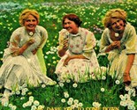 Three Women In White Field of Dandilions Dare You to Come Down 1914 DB P... - $8.87