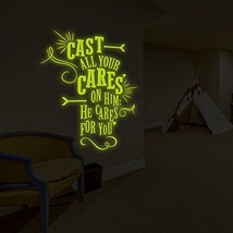 ( 52&quot; x 63&quot; ) Glowing Vinyl Wall Decal Quote Cast All Your Cares on Him / Glo... - £149.51 GBP