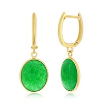 14K Yellow Gold, Oval Jade Dangle Earrings - £586.95 GBP