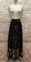 Lapogee Womens 2X Elastic Waist Long Maxi Skirt Black Gold Bohemian Rayo... - $45.00