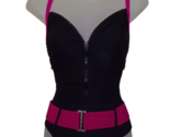 Vintage JAG One Piece Swimsuit Black Pink Belt Zip Front sz 6  James Bon... - £35.19 GBP