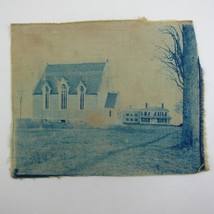 Cyanotype Photograph On Cloth Farm House &amp; Church Chapel Buildings Antique 1800s - £39.30 GBP