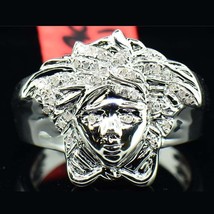 0.25 Ct Brilliant Moissanite 14K White Gold Plated Medusa Head Pinky Men&#39;s Ring - £89.77 GBP