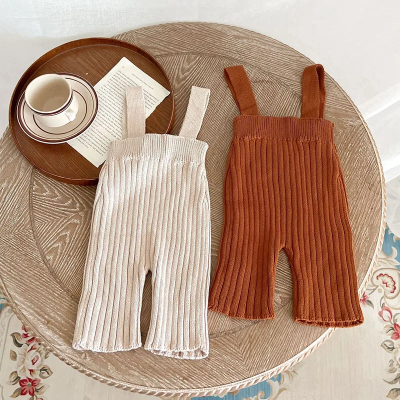 Play MILANCEL Baby Overalls Autumn New Play Knitted Solid Pants Versatile High W - £38.46 GBP