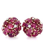 14k Yellow Gold 25.9 ct Ruby Cabochon Cluster Clip-On Earrings 0.80 ct D... - €5.978,71 EUR