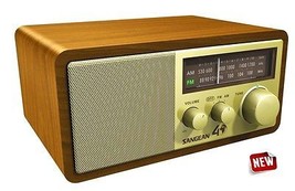 Old Vintage Radio Wood Cabinet AM FM Music Sound Table Top LED Speaker Knob Dial - £115.03 GBP