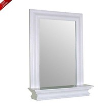 Vanity Framed Mirror w Shelf Wall Mounted Wood Foyer Home Bedroom Bathroom Decor - £98.82 GBP