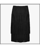 Western Double layer Long Fringe Tassels Black Faux Suede Leather Midi S... - £52.71 GBP