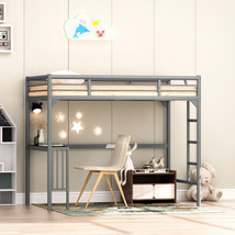 Twin Metal Loft Bed With Desk, Ladder And Guardrails, Bookdesk Under Bed, Silver - £188.28 GBP