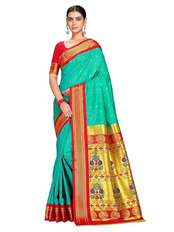 Women's Paithani Soft Silk Kadiyal Maharani Saree With Blouse Piece
