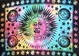 Traditional Jaipur Tie Dye Sun Moon Poster, Indian Celestial Tapestry, B... - £7.80 GBP