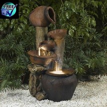 Lighted Water Fountain Pot Electric Garden Yard Patio Rock Outdoor Indoor Decor - £246.13 GBP