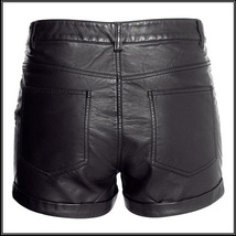 Black Faux PU Leaher "Wet Look" Open Fly High Waist Pleather Shorts image 3