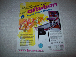 Citation Puck Bowler Shuffle Alley Game Sales Flyer Vintage Retro Artwork 1973 - £15.00 GBP