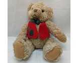 Hallmark Cards LIght Brown Teddy Bear W/Vest Red Plush Stuffed Animal 10... - $19.24